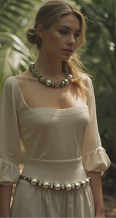 Cool Fun Silver Metal Chain Beaded Fashion Belt White Bead S M L